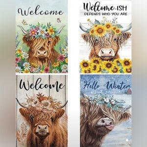 Colorful Highland Cow Flags Welcome Highland Cow Garden Flag 12x18”